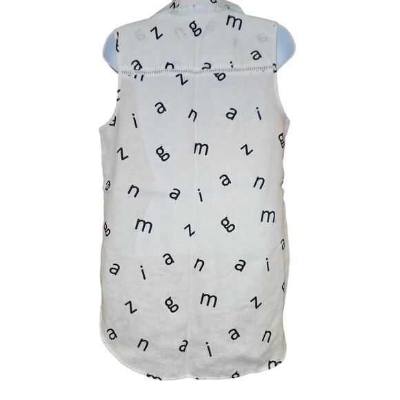 Chico's 100% Linen "Amazing" Letter Sleeveless Top White And Black Sz 0 Small - Picture 3 of 5
